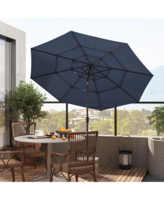 11 ft. Outdoor Patio Market Beach Umbrella with 3-Tier Vented Canopy, With 8 Heavy-Duty Ribs & Crank Tilt in Blue