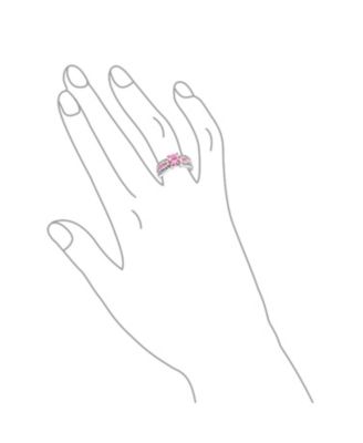 Unique Pink CZ Round Solitaire Promise Ring .925 Sterling Silver Created Opal Inlay Wide Band
