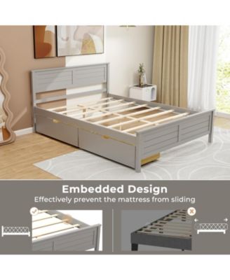 Full Size Bed Frame with Storage Drawers and Solid Wood Headboard
