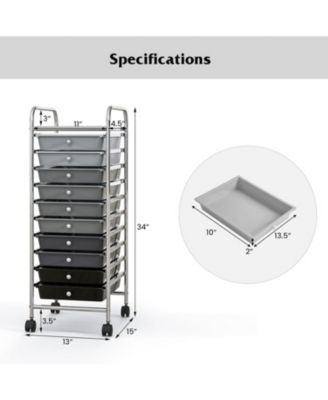 10 Drawer Rolling Storage Cart Organizer with 4 Universal Casters-Gradient