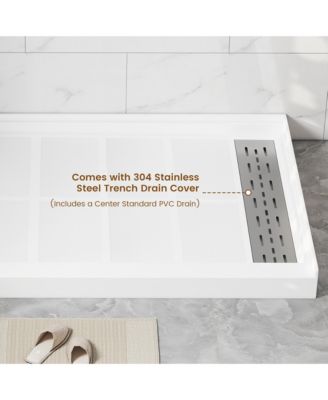 Anti-Slip Single Threshold Shower Base with Drain Assembly and Cover