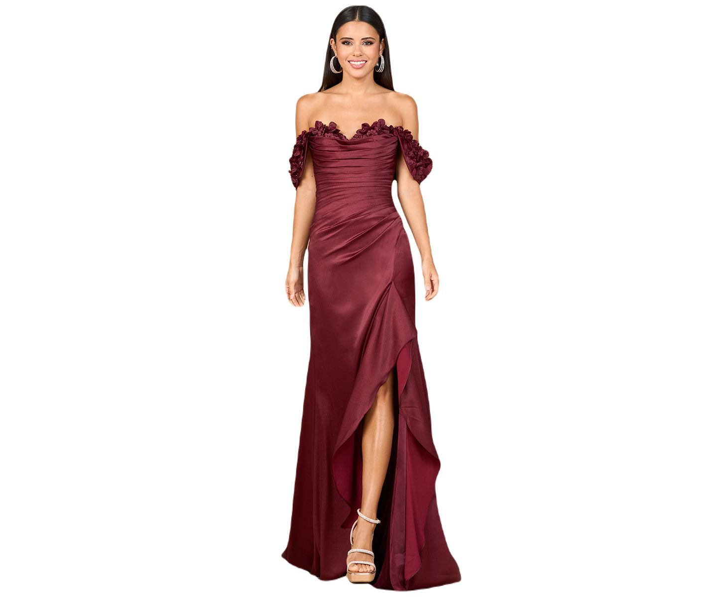 Женские платья Lara Off Shoulder Crepe Gown, цвет: Burgandy — фото 1