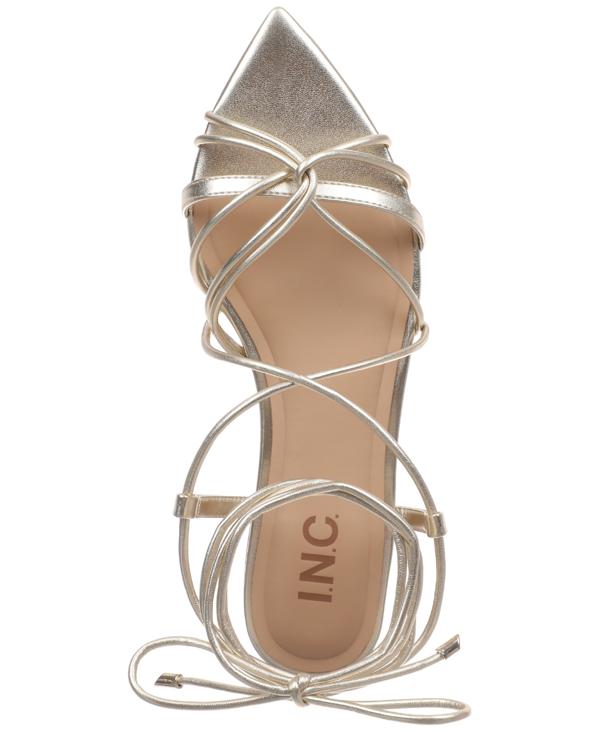 Inc International Concepts Women's Kharmaa Lace-up Flat Sandals, Exclusively At Macy's In Gold Smooth