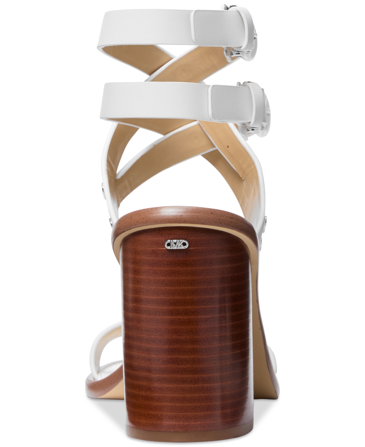 Michael Kors Irene Studded Leather Block Heel Sandal In Optic White