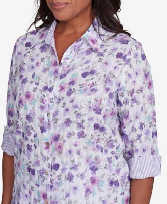 Women's Crystal Springs Floral Contrast Cuff Button Down Top