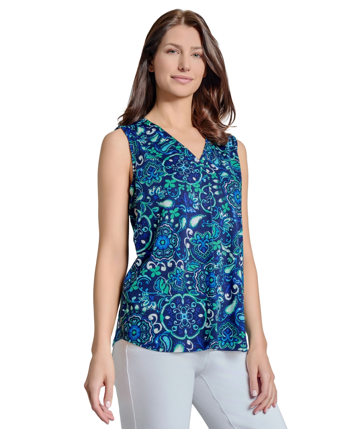 Jones New York Floral Sleeveless Shell In Pacific Navy Multi