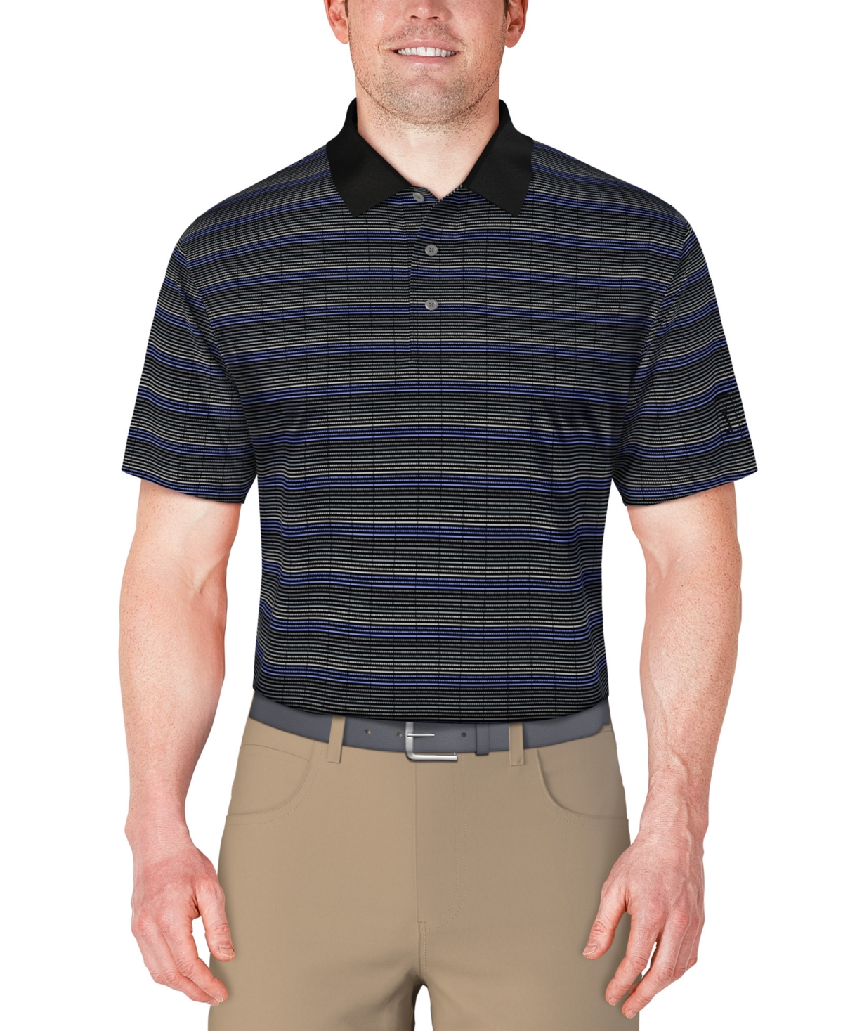 Men's Short Sleeve Jacquard Striped Golf Polo Shirt - Dazzling Blue