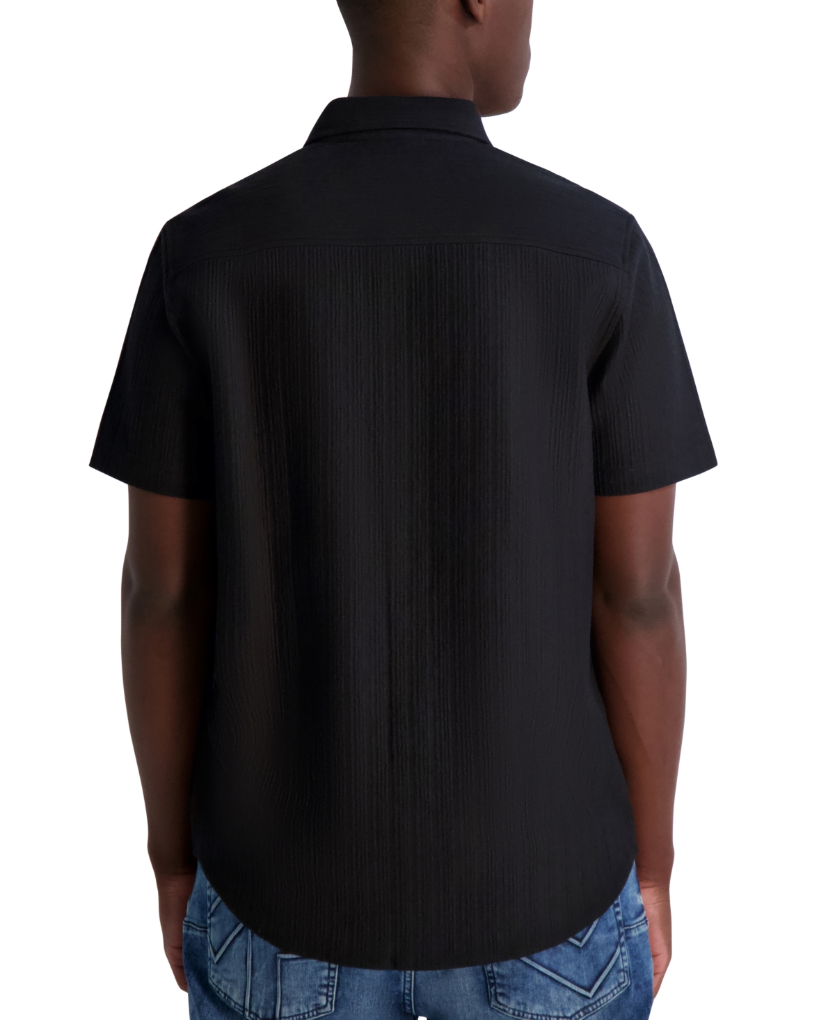 Karl Lagerfeld Men's Regular-fit Solid Textured Button-down Shirt In Black