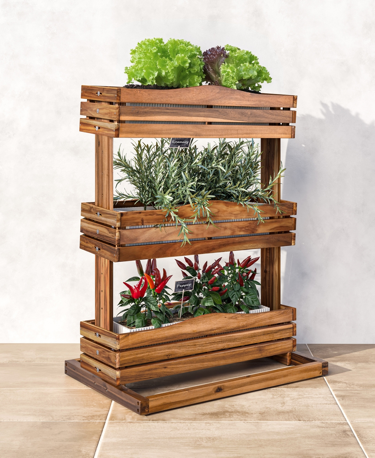 Seville Classics Acacia Wood 3-tier Vertical Garden Planter In Brown