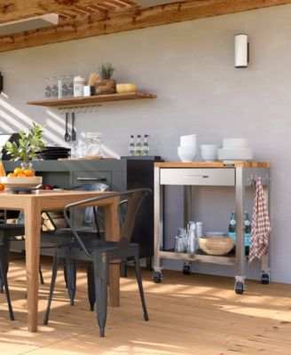 HOME Stainless Steel Worktable Cart with Solid Wood Top 