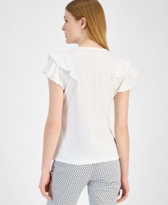 Women's Cotton Ruffled-Front T-Shirt