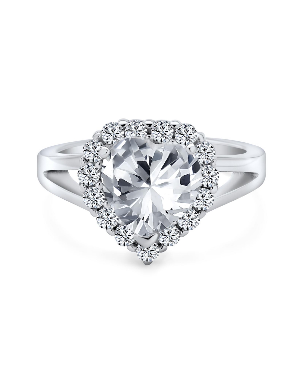 Romantic Statement 3CT Cz Halo Promise Heart Shape Promise Ring .925 Sterling Silver Split Band - Silver white