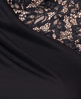 Betsy & Adam Petite Lace Trim Ruched Sleeveless Gown