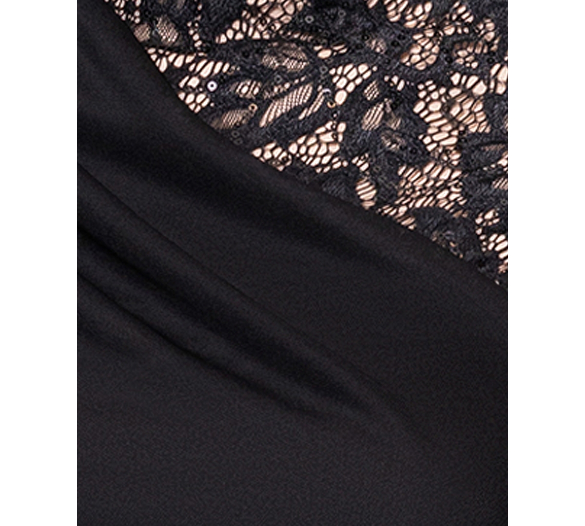 Shop Betsy & Adam Petite Lace Trim Ruched Sleeveless Gown In Black,nude