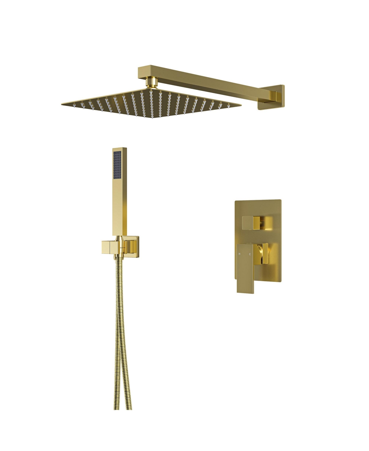 10 Inch Square Bathroom Shower Combo Set - Brush gold