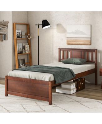 Wooden Platform Bed with Headboard and Slat Support-Twin Size