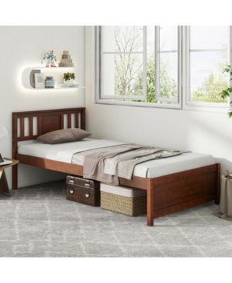 Wooden Platform Bed with Headboard and Slat Support-Twin Size