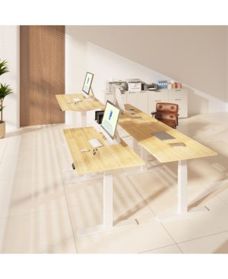 E7-COMMERCIAL 60  W Electric Adjustable Standing Desk, Bamboo Top, White Base