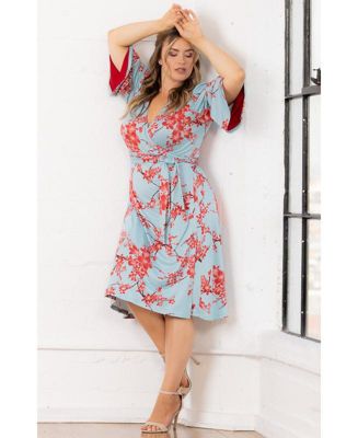 Plus Size Gemini Wrap Dress with Contrast Lined Sleeves