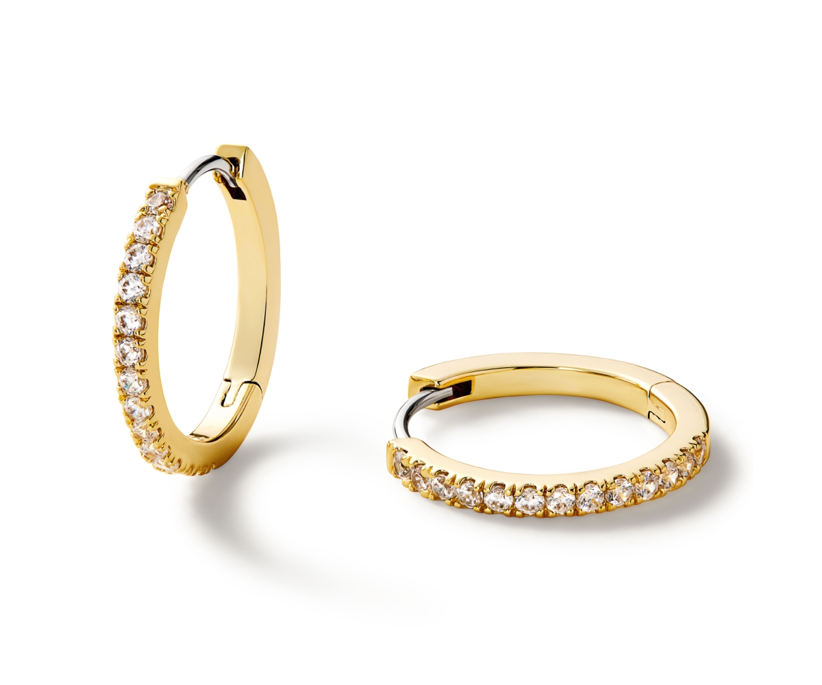 - Gold Huggie Hoop Earrings - Pave Huggie Hoops Medium - Gold, gold