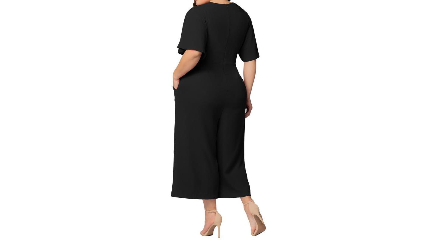 Женский комбинезон Kiyonna Plus Size Evelyn Cropped Wide Leg Jumpsuit, цвет: Чёрный — фото 2