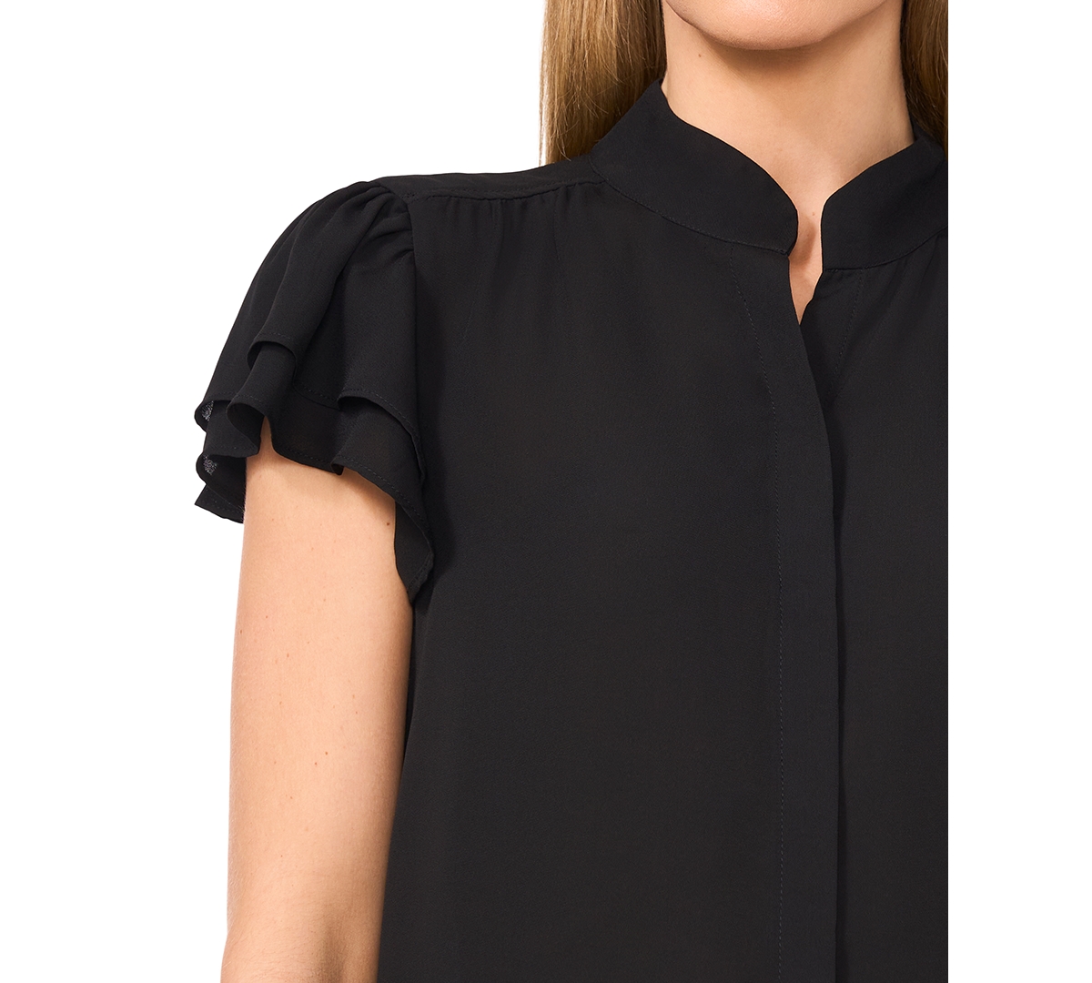 Shop Cece Women's Flutter-sleeve Button-front Blouse In Rich Black