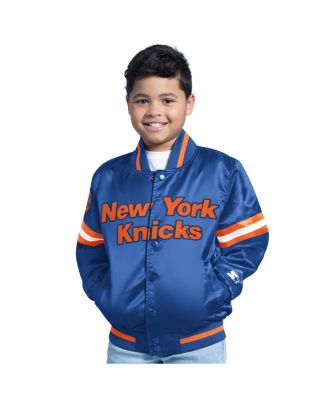 Starter - Big Boys and Girls Blue New York Knicks Scrimmage Full-Snap Varsity Jacket