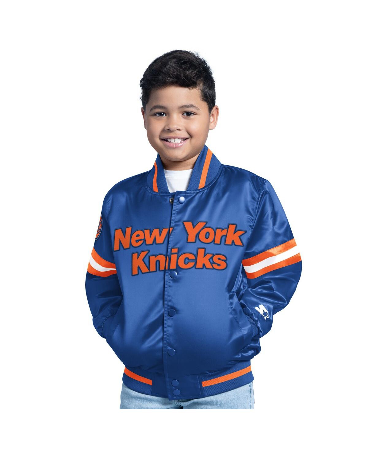 Shop Starter Big Boys And Girls Blue New York Knicks Scrimmage Full-snap Varsity Jacket