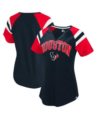 Starter - Women's Navy Houston Texans Game On Notch Neck Raglan T-Shirt