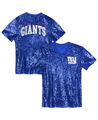 Outerstuff - Big Girls Royal New York Giants Wordmark Sequin V-neck Top