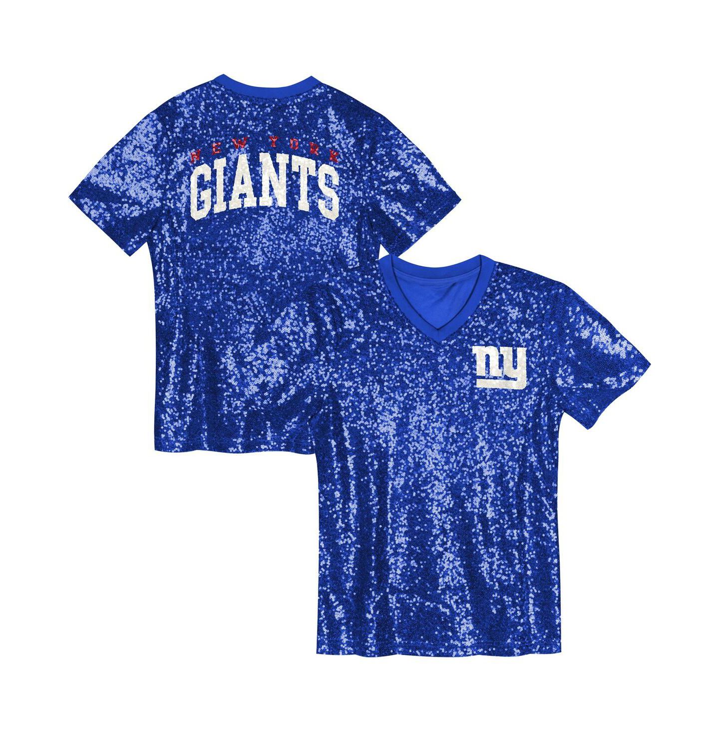 Топ Outerstuff Royal New York Giants Wordmark Sequin V-neck для девочек — фото 1