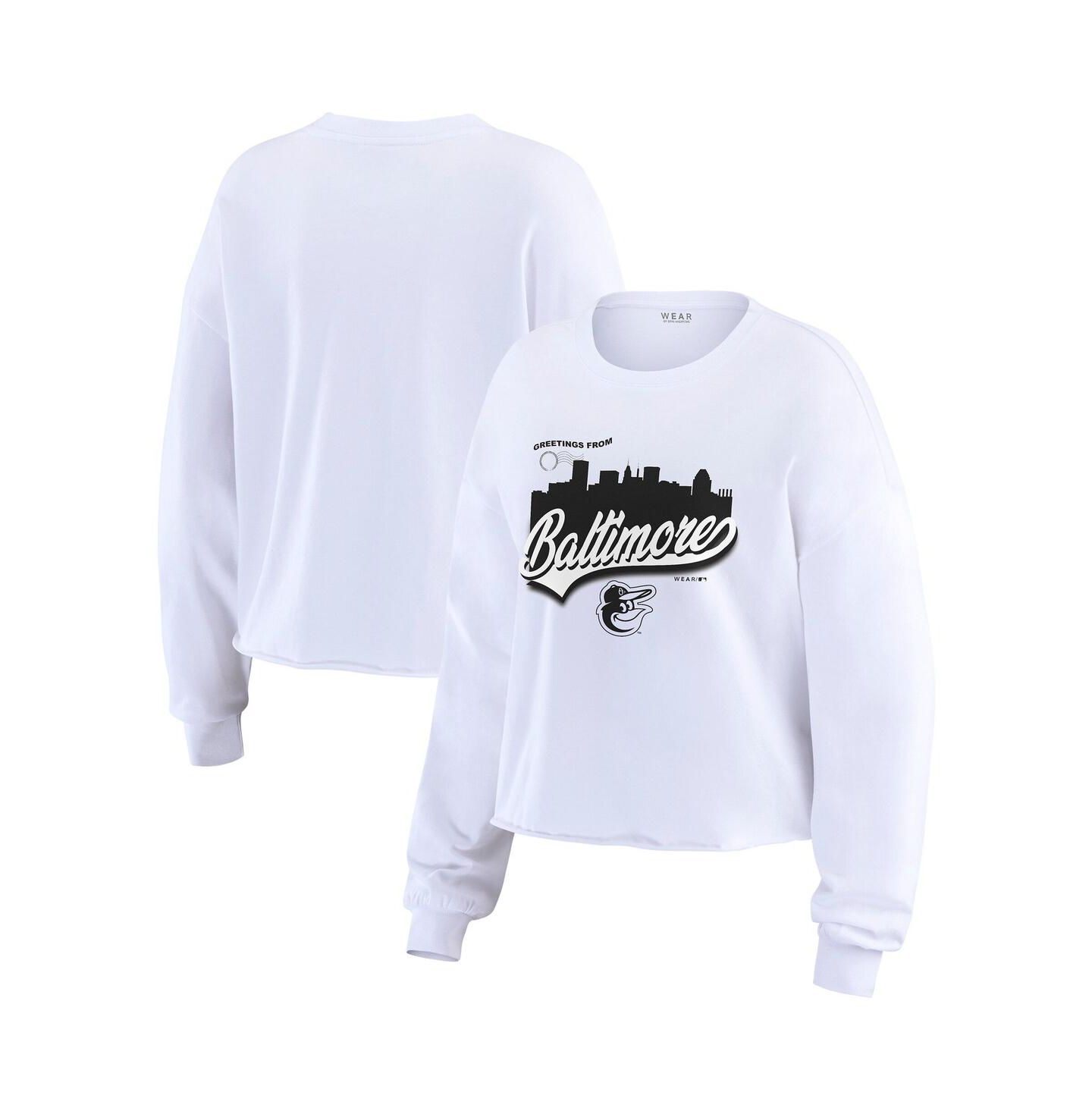 Женская футболка WEAR by Erin Andrews White Baltimore Orioles Domestic Postcard Long Sleeve — фото 1