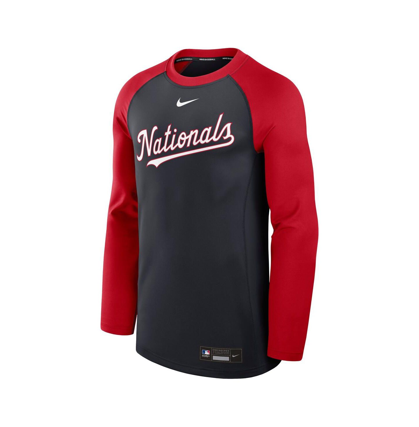 Мужская футболка Nike Navy/Red Washington Nationals Authentic Collection Game Time Raglan Performance Long Sleeve — фото 3