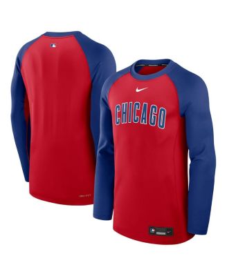 Nike - Men's Red/Royal Chicago Cubs Authentic Collection Game Time Raglan Performance Long Sleeve T-Shirt