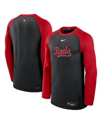 Nike - Men's Black/Red Cincinnati Reds Authentic Collection Game Time Raglan Performance Long Sleeve T-Shirt