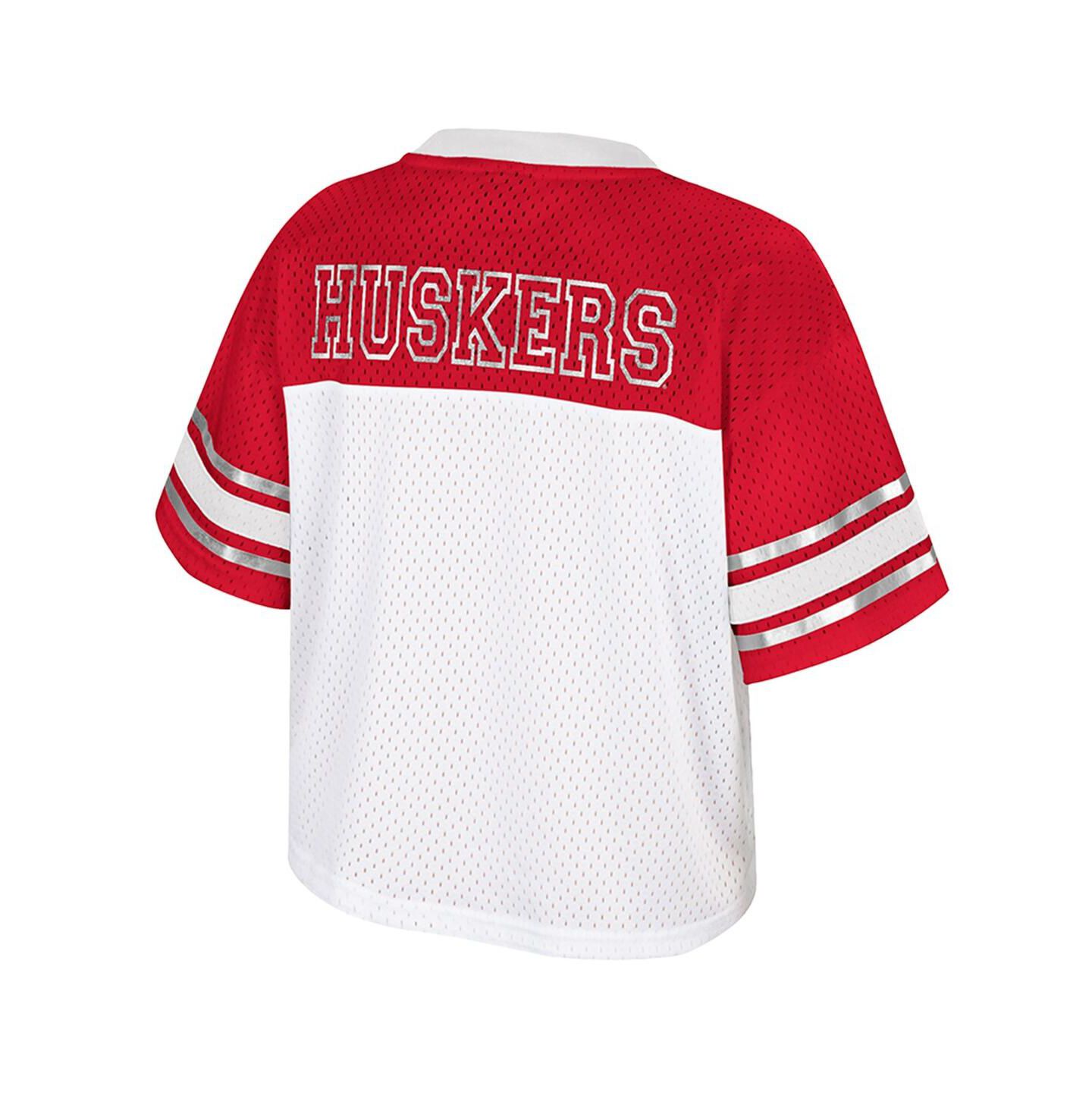 Женский топ Colosseum White Nebraska Huskers Treasure Cropped Football Jersey — фото 2