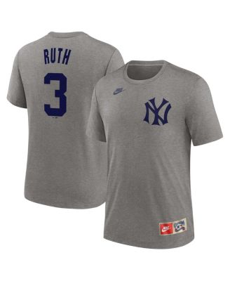 Nike - Men's Babe Ruth Heather Gray New York Yankees Cooperstown Collection Tri-Blend Name Number T-Shirt