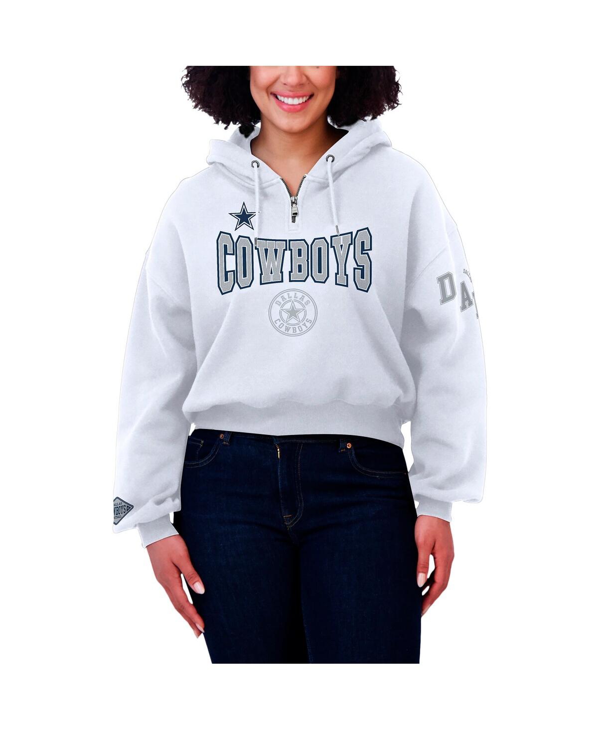 Wear By Erin Andrews Women's White Dallas Cowboys Plus Size Patch Quarter-zip Hoodie In White