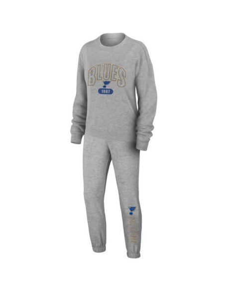 WEAR by Erin Andrews Women's Heather Gray St. Louis Blues Knit Long Sleeve Tri-Blend T-Shirt, Pants and Sleep Set