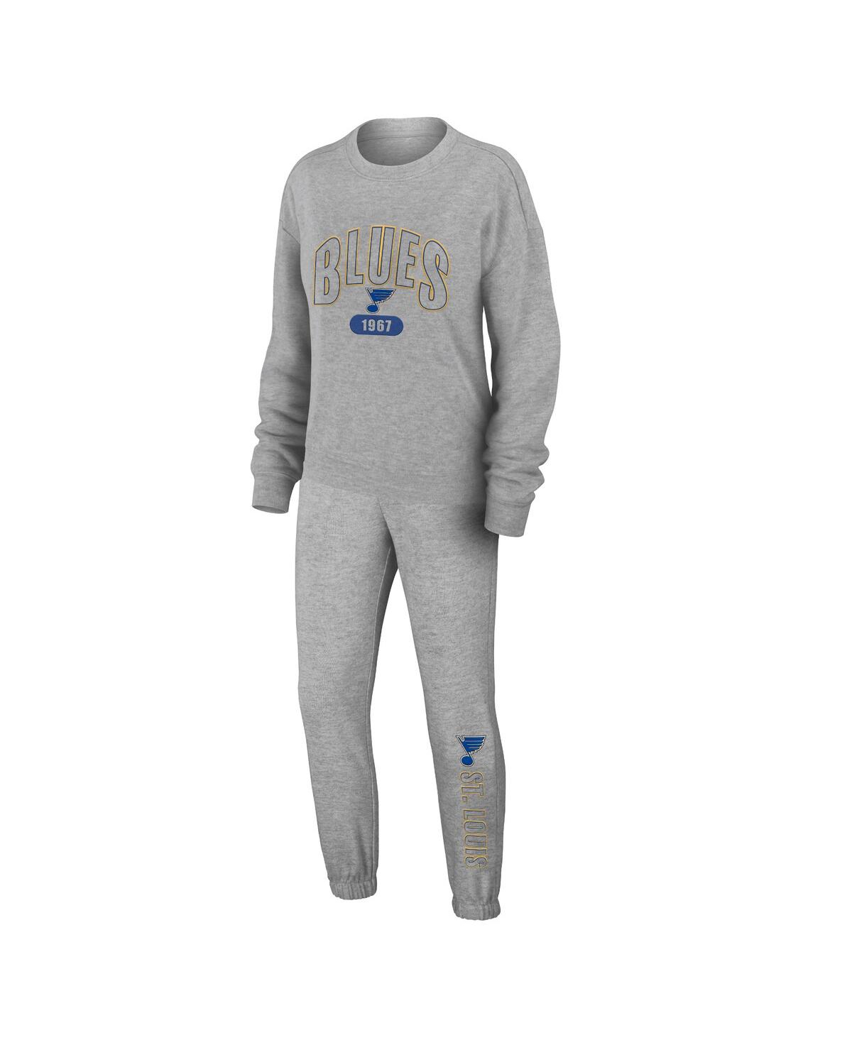 Women's Heather Gray St. Louis Blues Knit Long Sleeve Tri-Blend T-Shirt, Pants and Sleep Set - Heather Gray