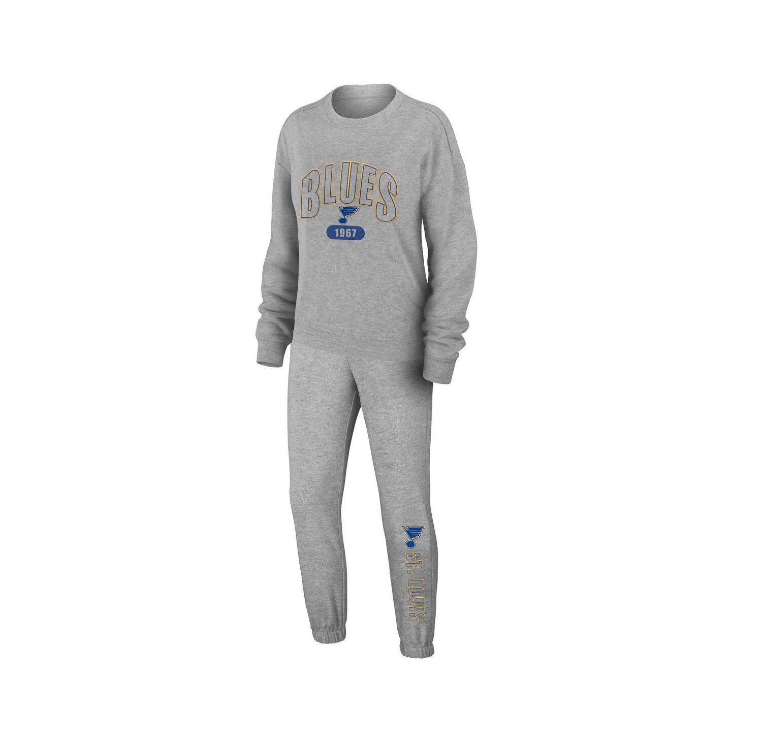 Women's Heather Gray St. Louis Blues Knit Long Sleeve Tri-Blend T-Shirt, Pants and Sleep Set