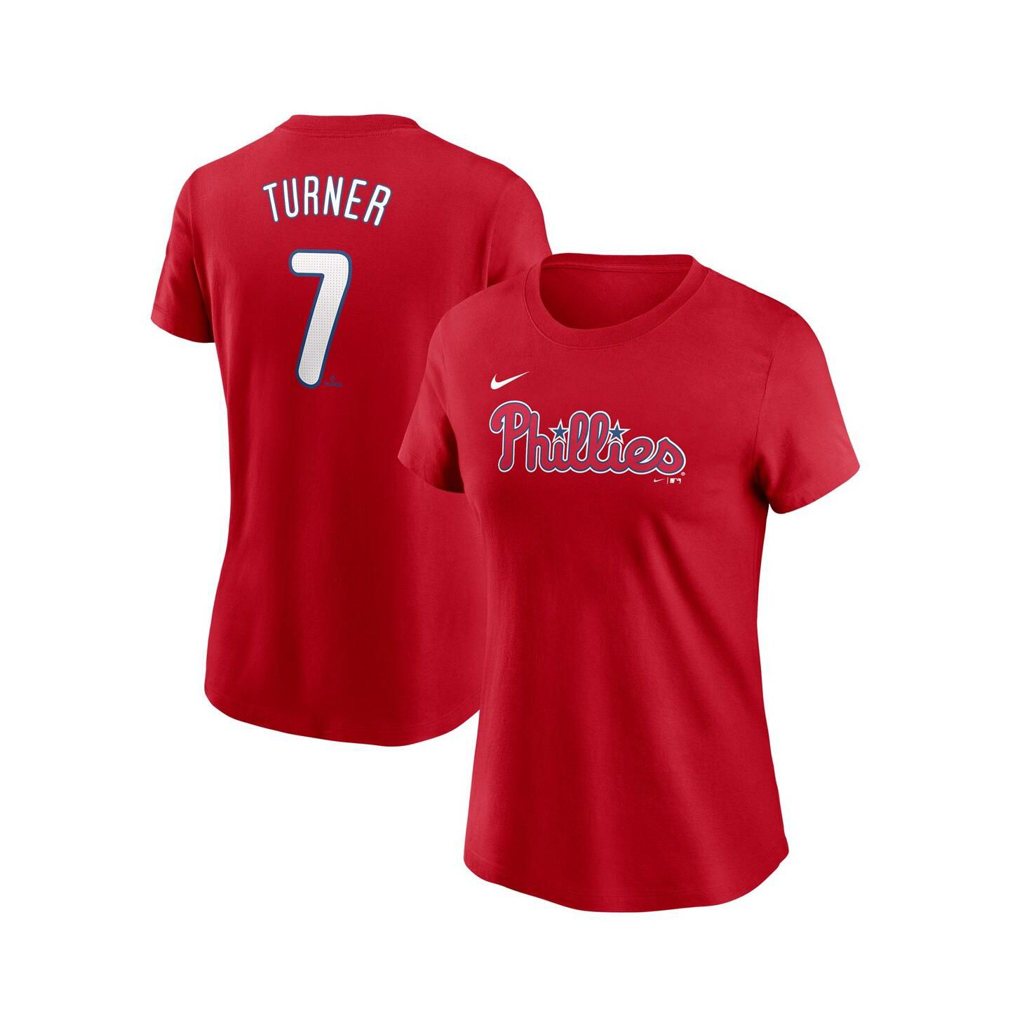 Женская футболка Nike Trea Turner Red Philadelphia Phillies Fuse Name & Number — фото 1