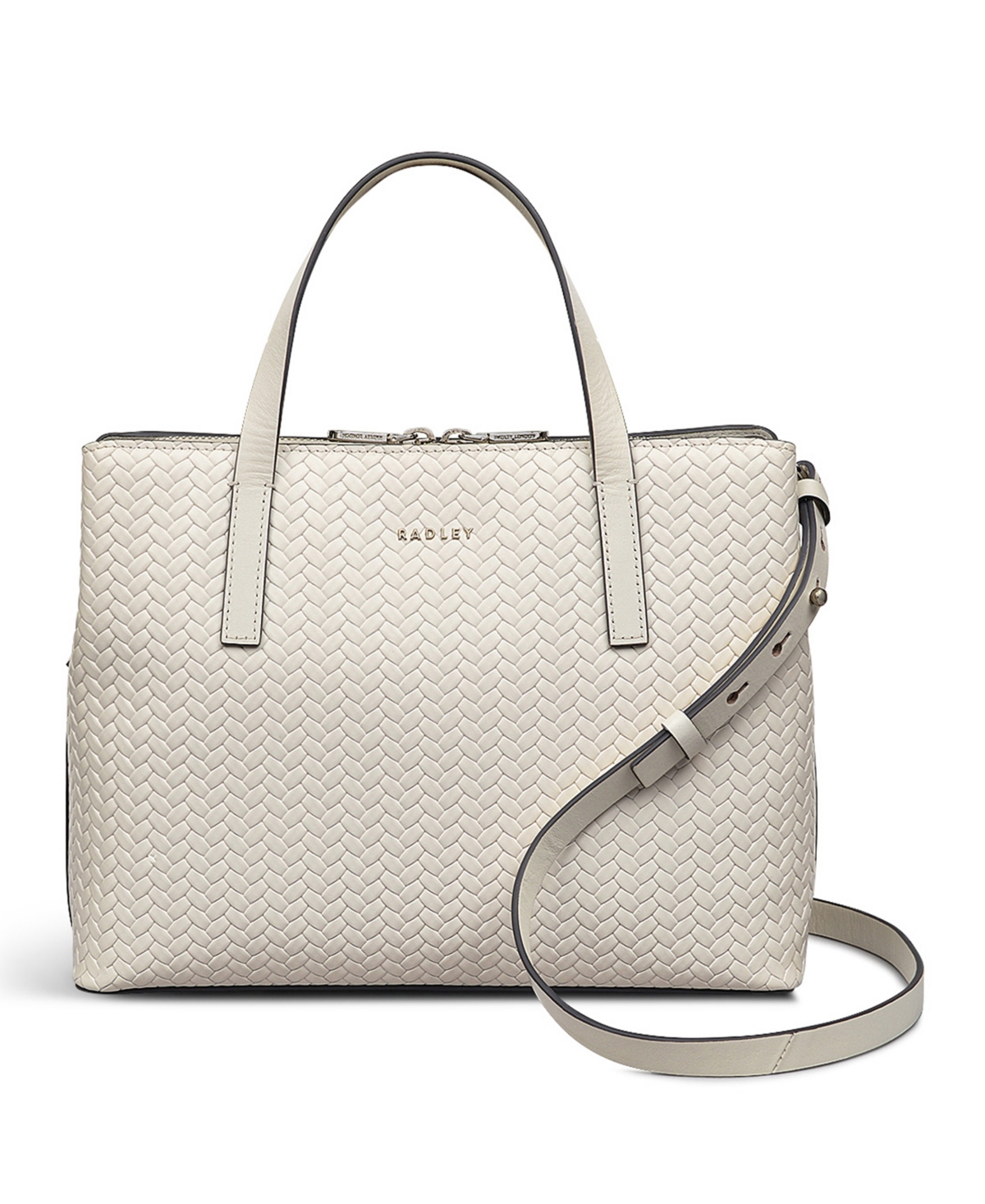 Dukes Place Weave Emboss Medium Zip Top Satchel - Chalk