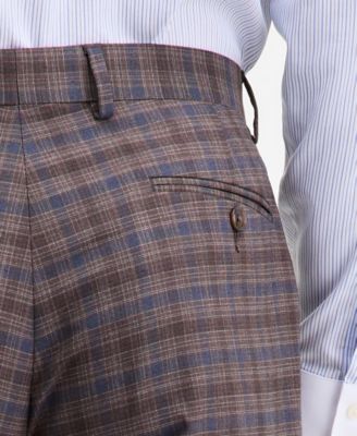Men's Classic-Fit Tan/Blue Plaid Suit Separate Pants
