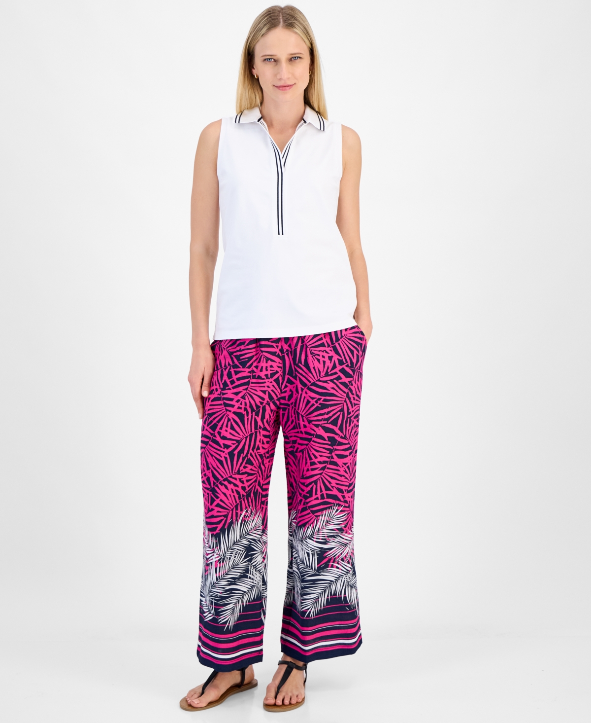 Nautica Jeans Women's Pique-knit Johnny Collar Sleeveless Top