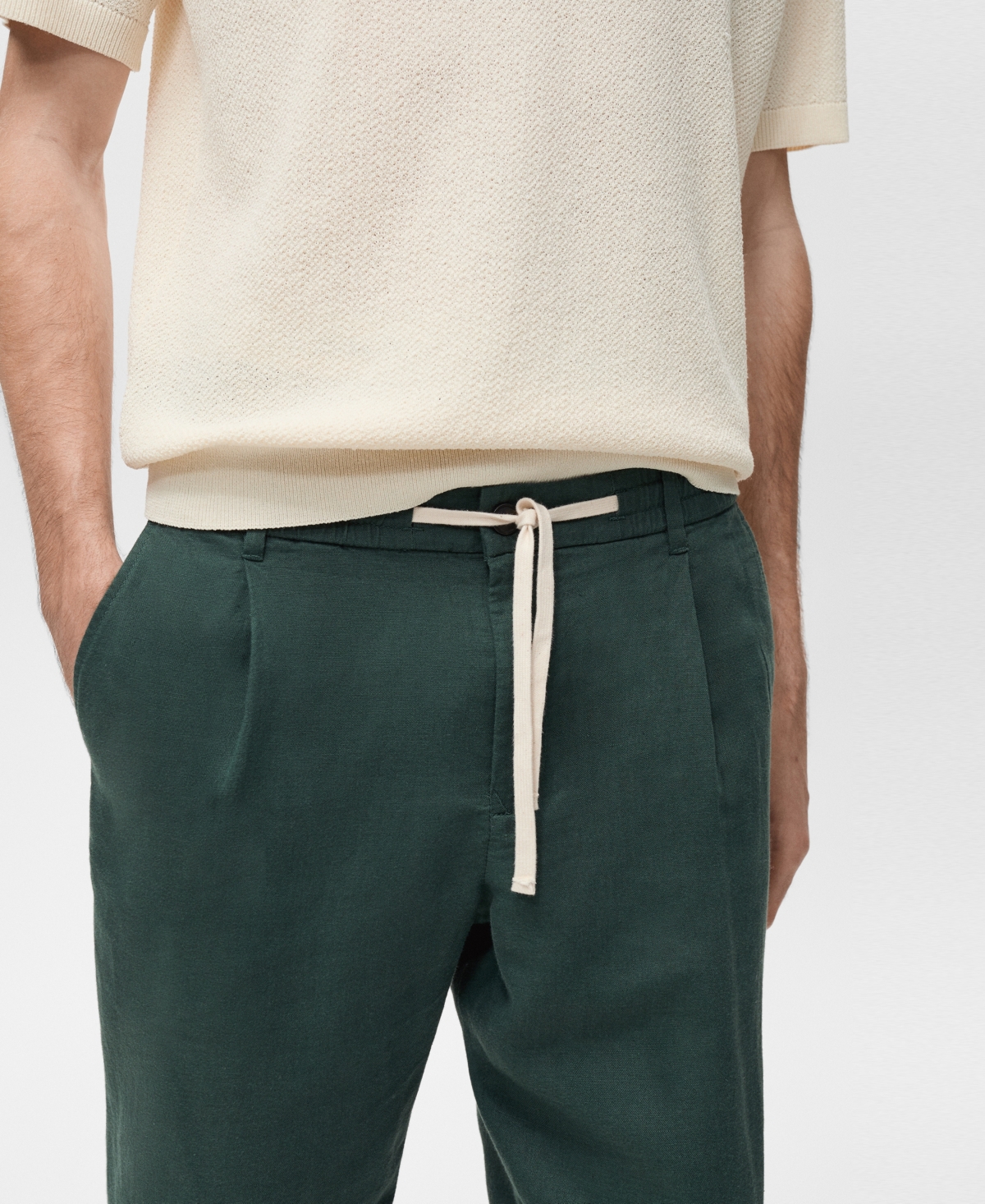 Mango Men's Eu Slim-fit Linen-blend Drawstring Pants In Dark Green