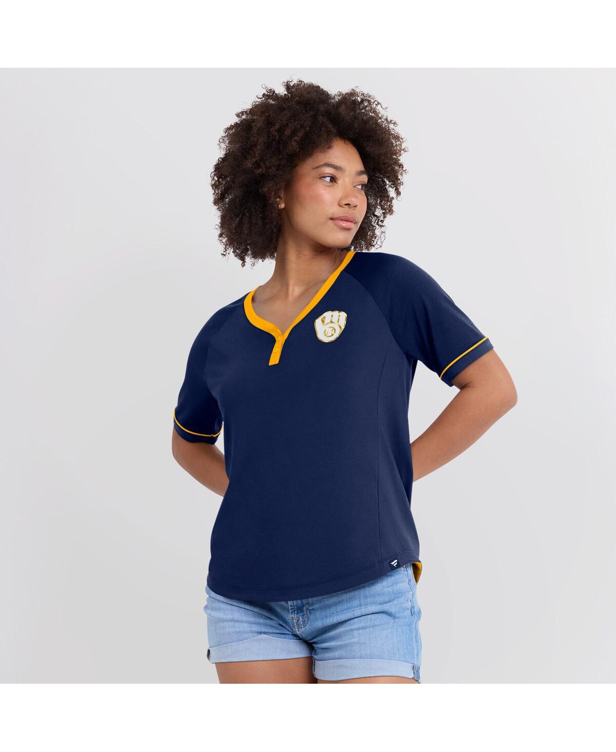 Fanatics Women's Navy Milwaukee Brewers League Diva Star Raglan V-neck T-shirt In Navy