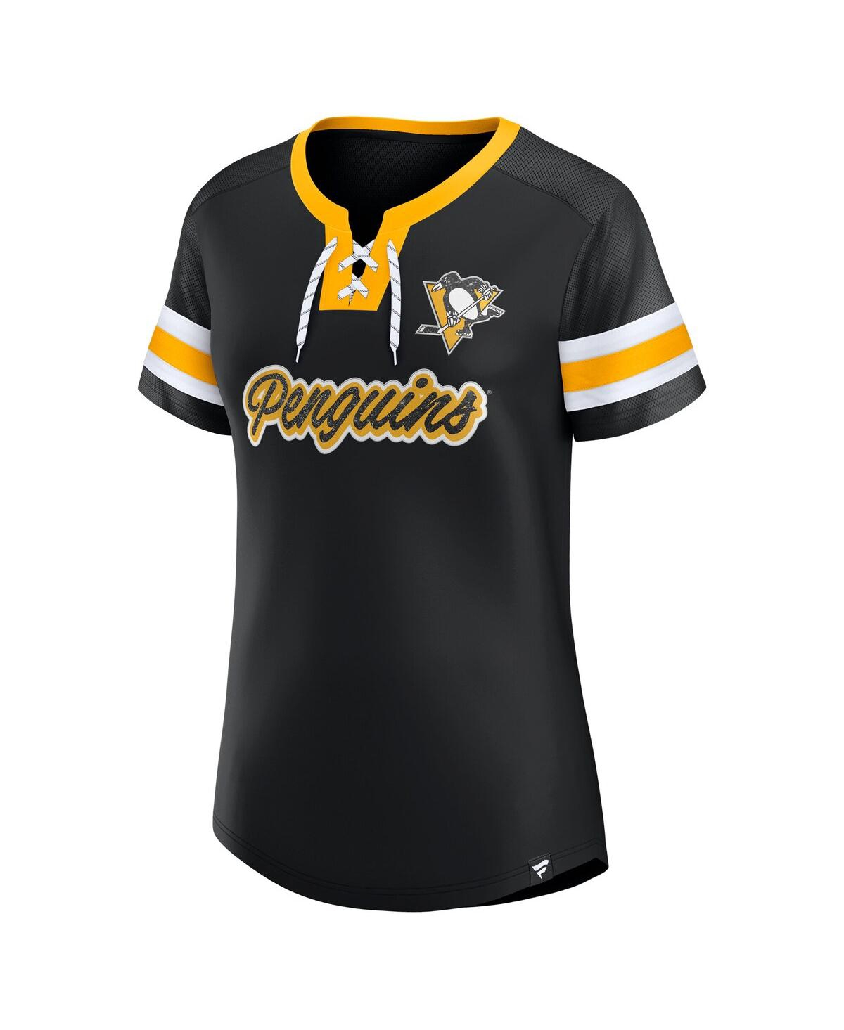 Fanatics Women's Black Pittsburgh Penguins Iconic Athena Lace-up T-shirt