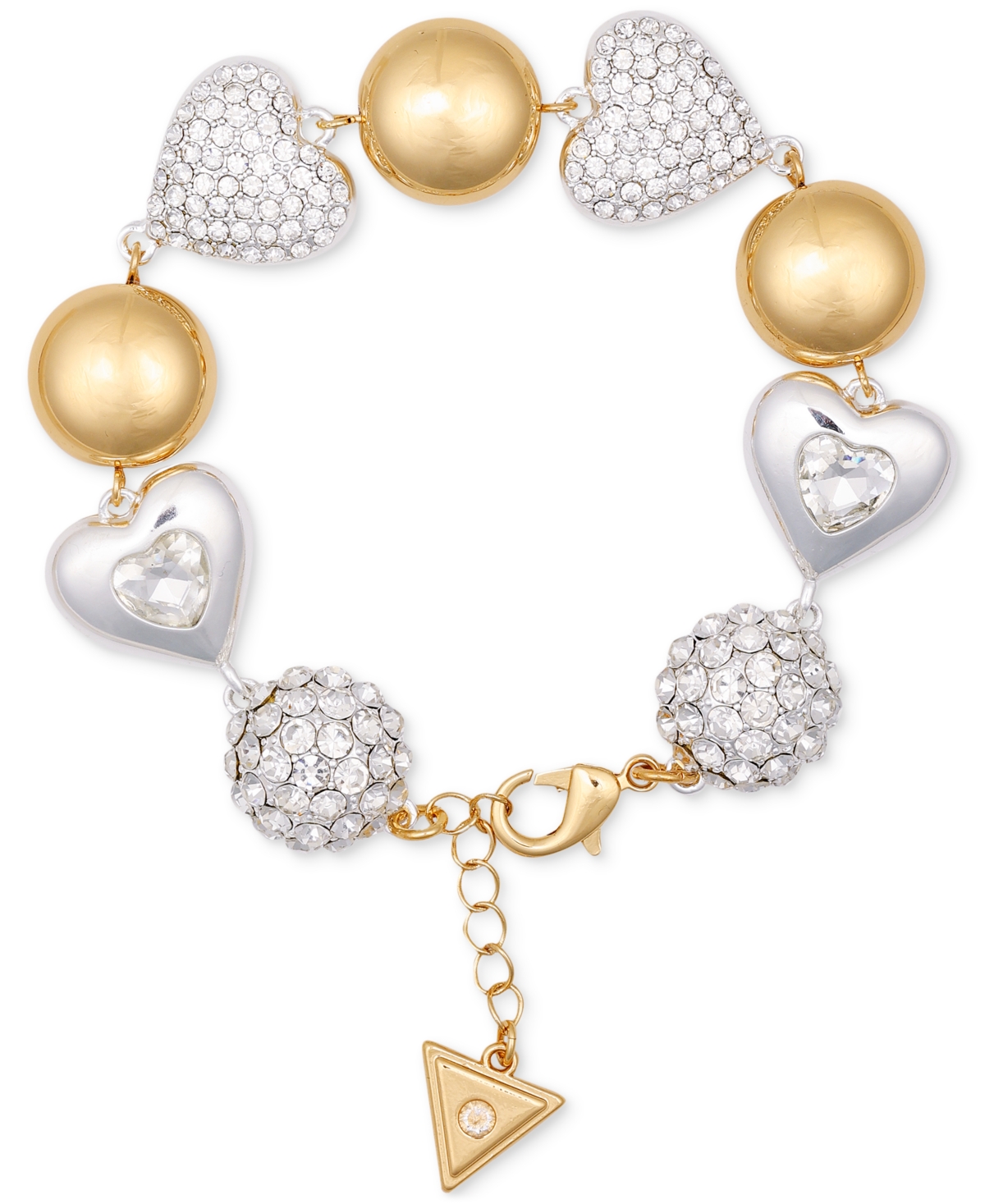 Two-Tone Heart & Ball Charm Statement Bracelet - Gold