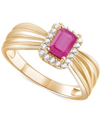 Emerald (5/8 ct. t.w.) & Diamond (1/6 ct. t.w.) Halo Ring in 14k Gold (Also in Ruby & Sapphire)